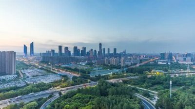 南京河西新城城市景观延时车流建筑交通