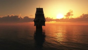 老船海洋日落4k大海黄昏夕阳