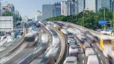 北京市交通繁忙城市建筑立交车流量延时摄影