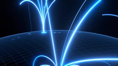 3d动画中的科技地球全球化全球商业点在旋转的星球上