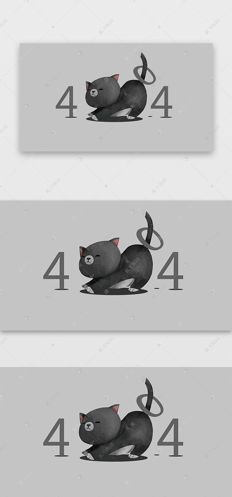 千库原创灰色系卡通手绘风猫咪404网页