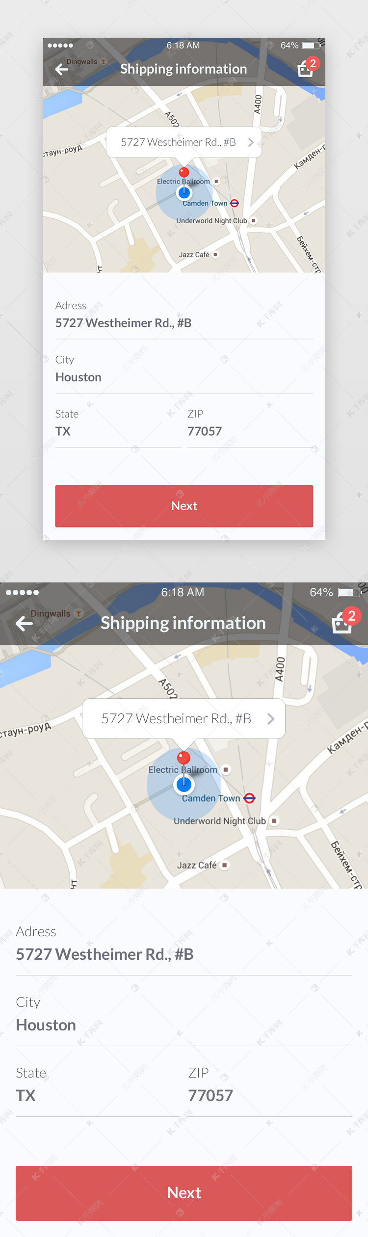 红白色简约地址导航详情app地图导航