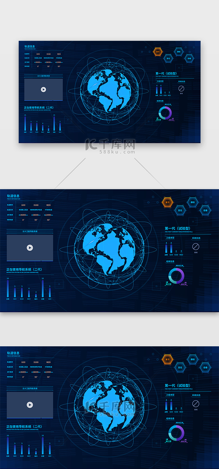 可视化大屏网页数据科技 渐变蓝色地球 图表
