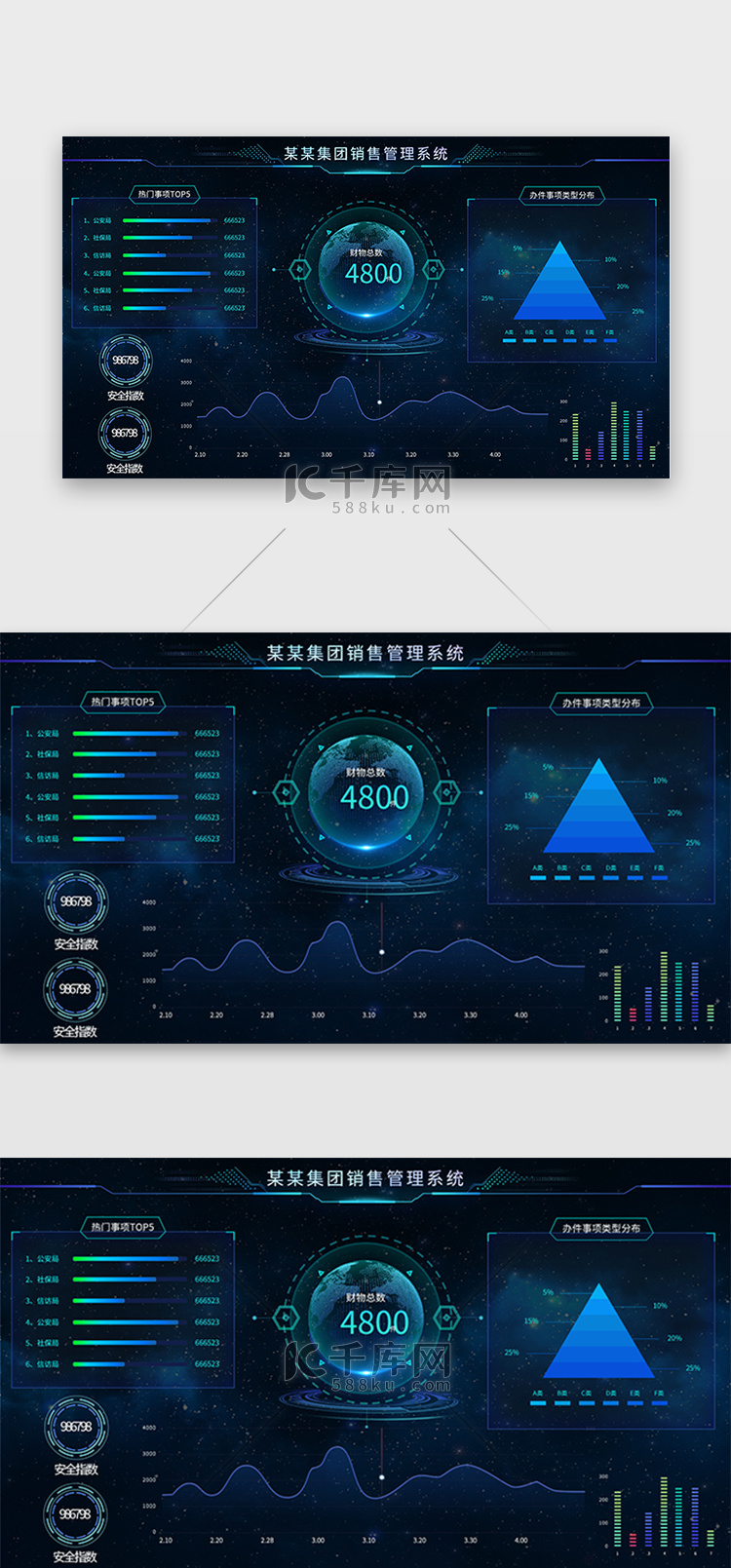 深蓝色简约大气销售管理系统大数据界面