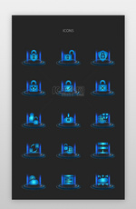 网络安全、信息、数据图标科技感蓝色网络安全、信息、数据