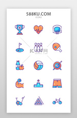 运动健身图标线面结合蓝橙健身房