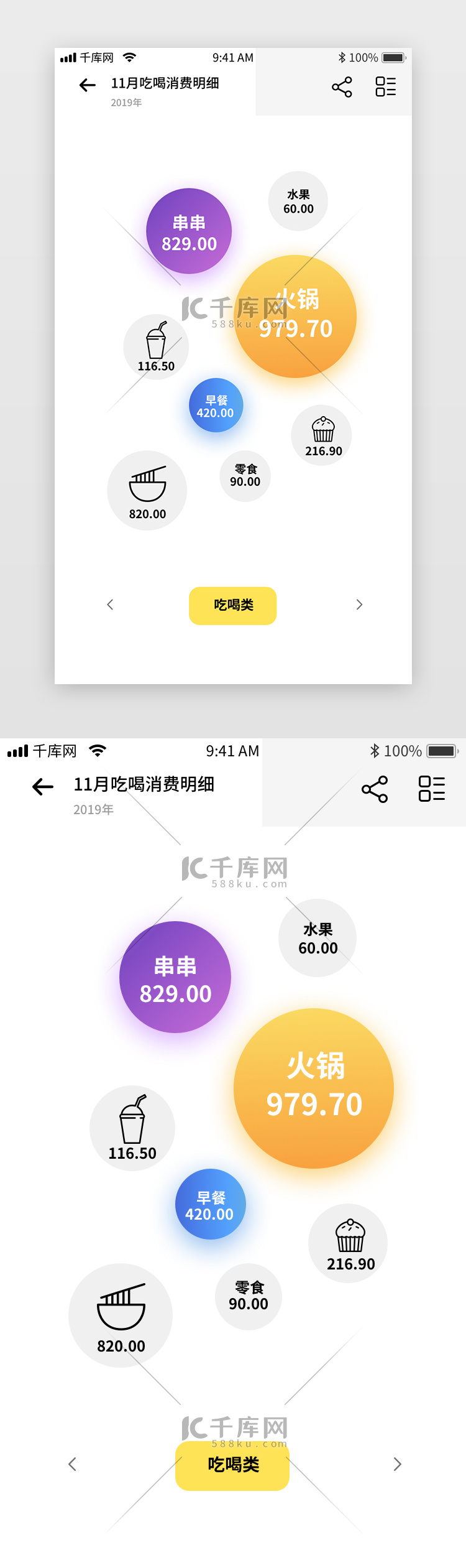 黄色简约记账app详细图表趣味展现