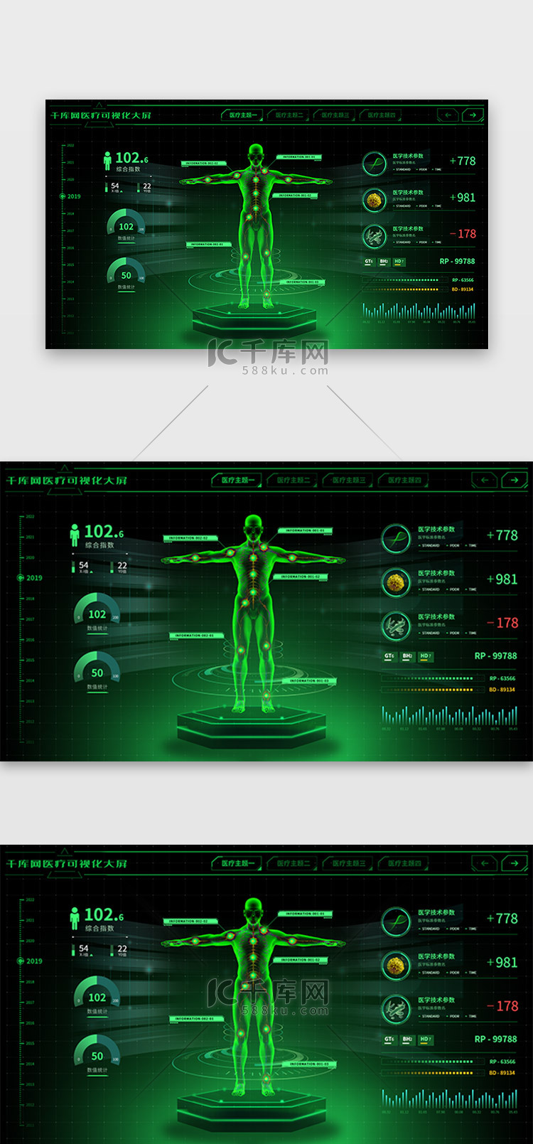 医疗可视化大屏网页科技绿色人体