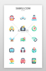 旅游电商图标面型彩色图标
