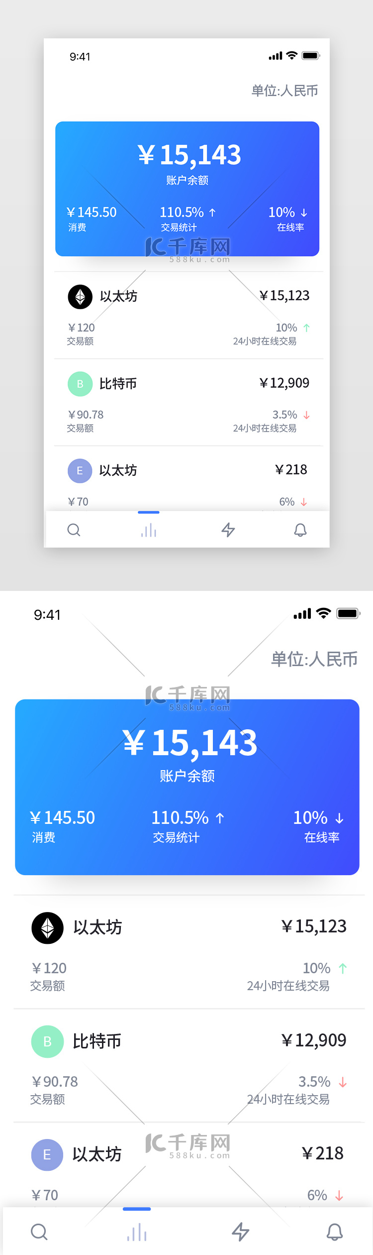 蓝紫色简约数字币金融区块链App页面