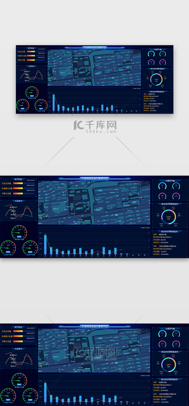 千库网深蓝色科技感大数据可视化系统页面