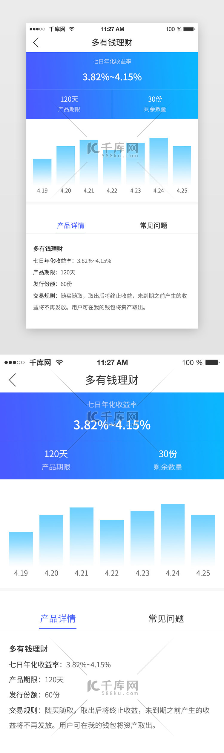 蓝色简约app金融理财投资详情页