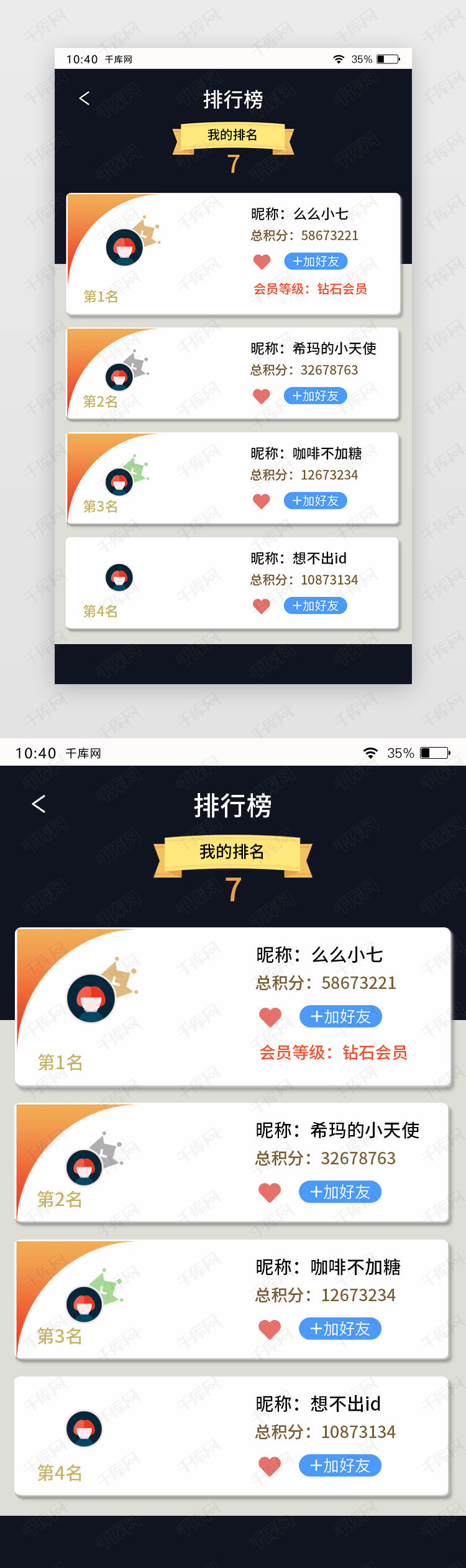 通用积分排行榜h5页面ui界面设计素材-千库网